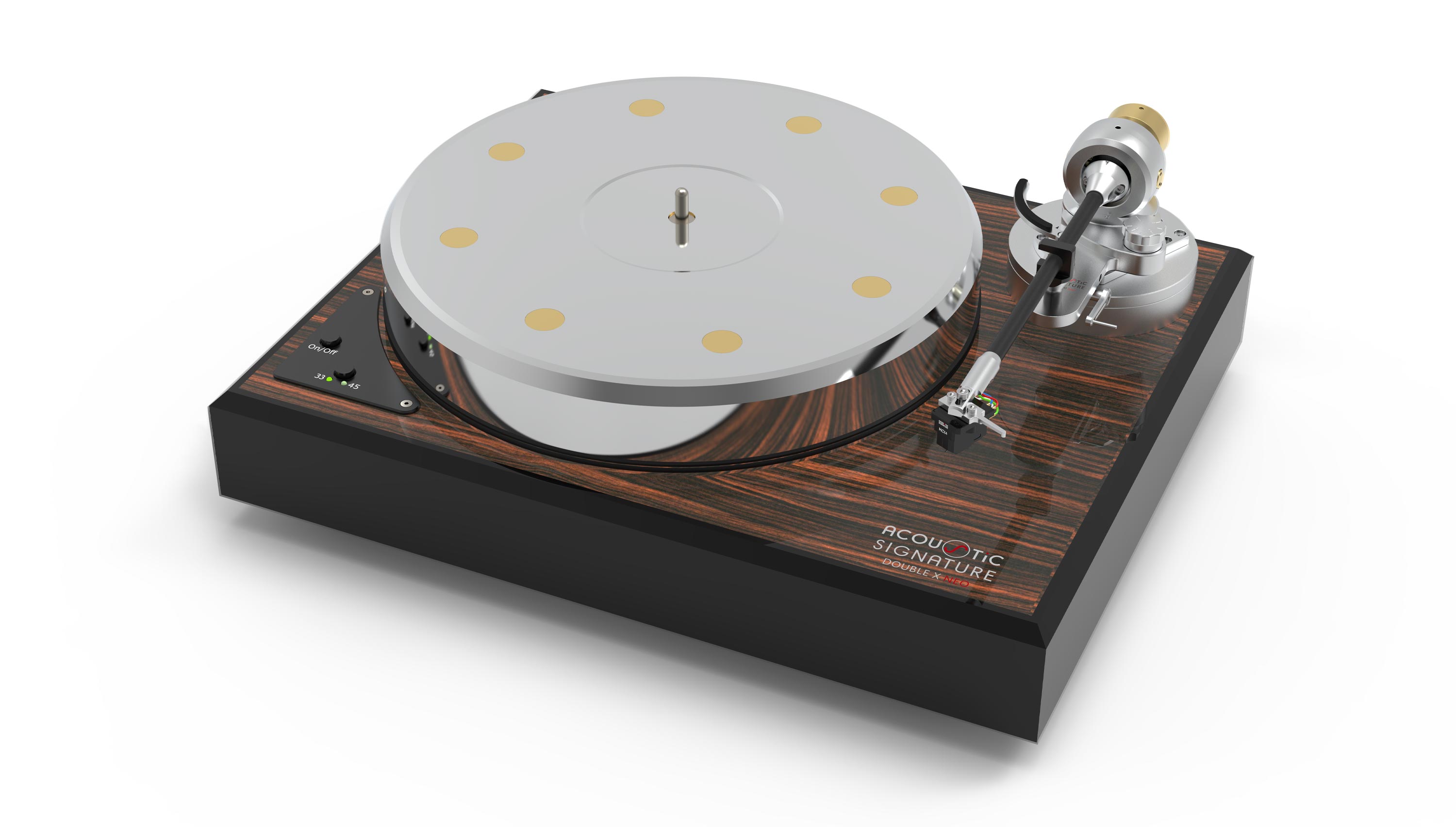 ACOUSTIC SIGNATURE DOUBLE X NEO Makassar - Plattenspieler Chrombeschichtung anstatt Messing poliert TA 2000  9 Zoll mit